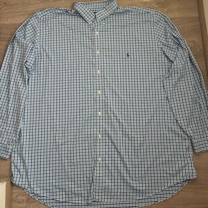 Ralph Lauren Men's Blue and White Checkered Dress Shirt